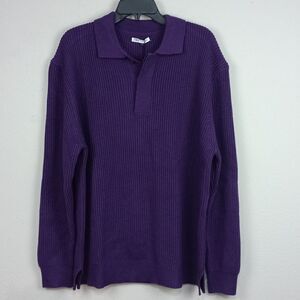 Zara Men Purple Chunky Longsleeve V Neck Polo Rib Knit Sweater sz XL Normcore